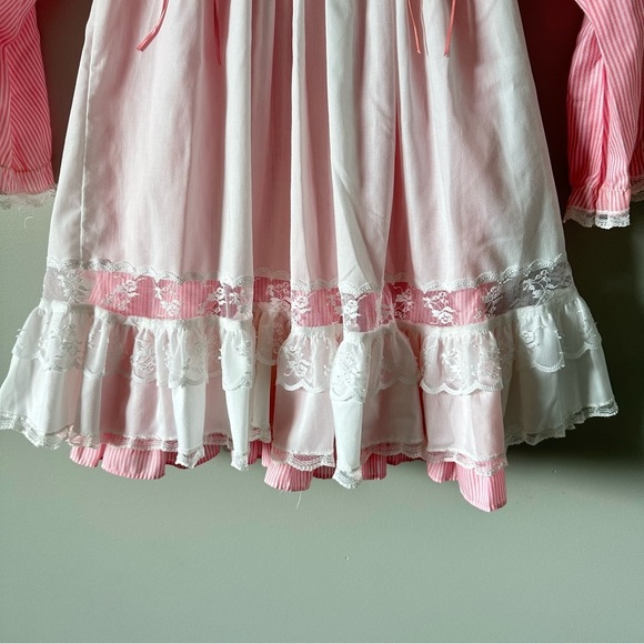 Vintage Bryan Dress 6X Pink White Striped Pinafore 2 Piece Lacy Party Fancy - Picture 3 of 16